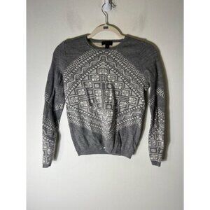 J Crew Gray and White Snowflake Pullover Sweater Sz XS